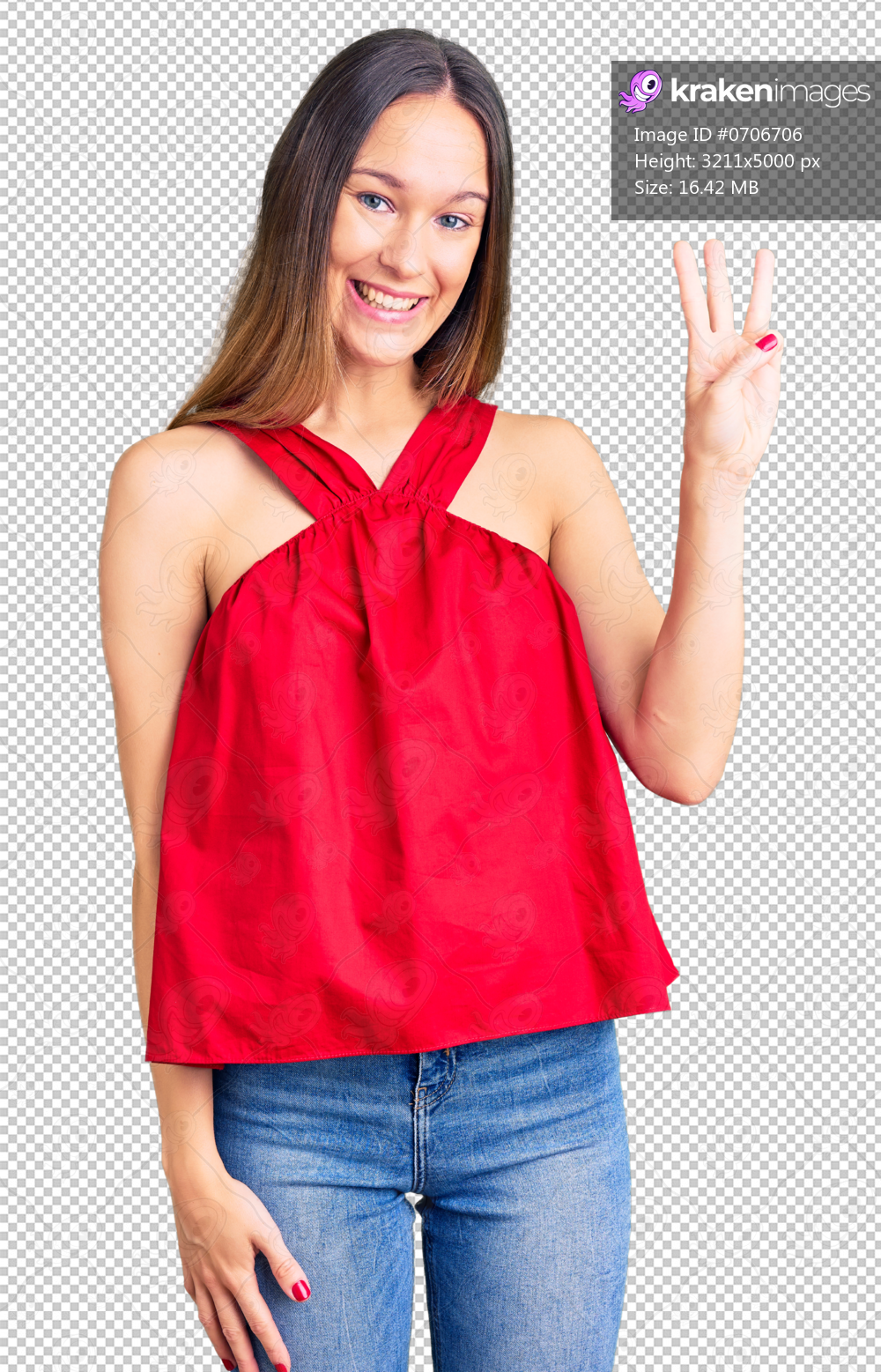 Beautiful brunette young woman wearing casual clothes showing and pointing up with fingers number three while smiling confident and happy.
