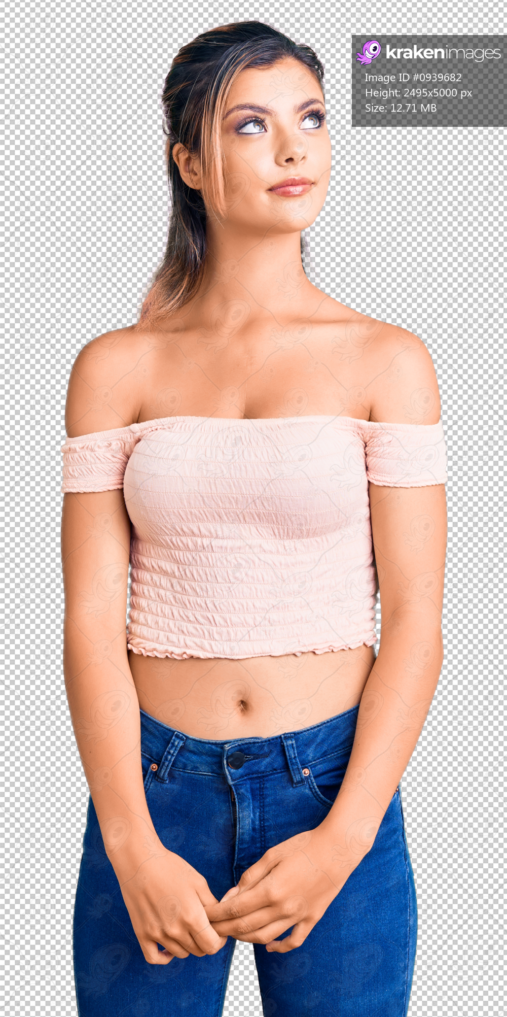 Young beautiful woman wearing casual clothes smiling looking to the side and staring away thinking.