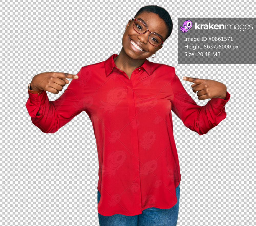 Young african american woman wearing casual clothes and glasses looking confident with smile on face, pointing oneself with fingers proud and happy.