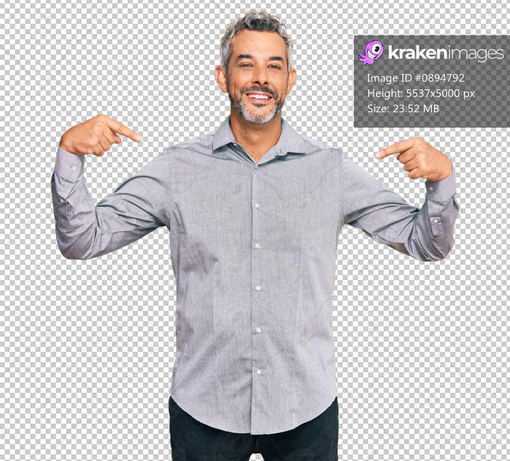 Middle age grey-haired man wearing casual clothes looking confident with smile on face, pointing oneself with fingers proud and happy.