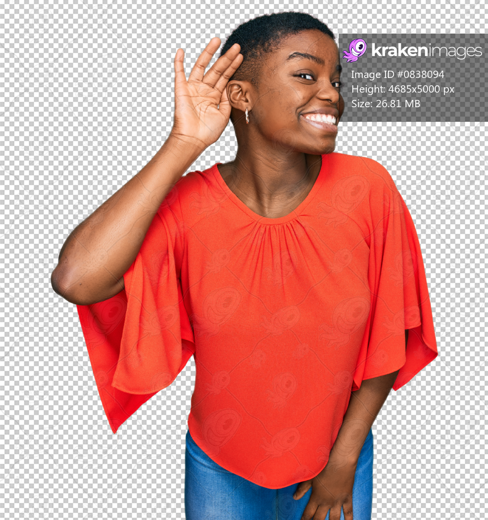 Young african american woman wearing casual clothes smiling with hand over ear listening an hearing to rumor or gossip. deafness concept.