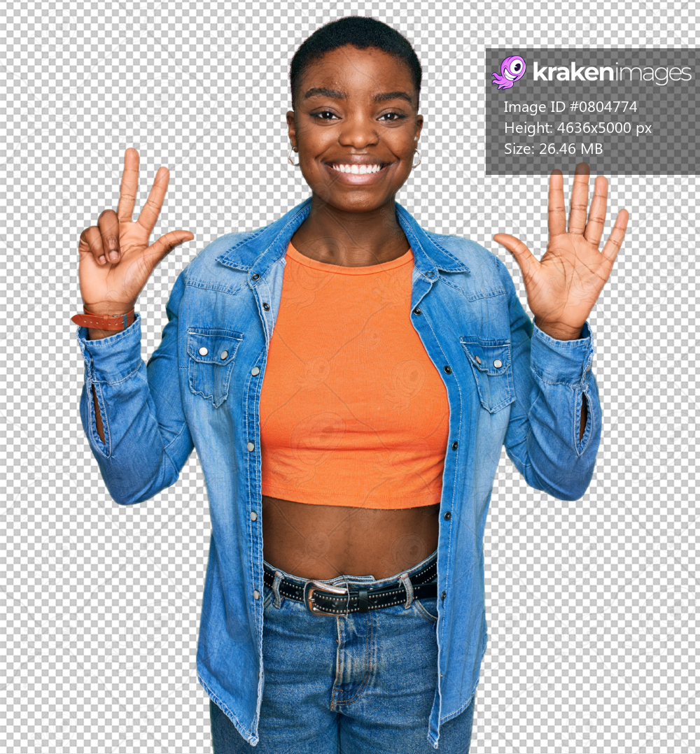 Young african american woman wearing casual clothes showing and pointing up with fingers number eight while smiling confident and happy.