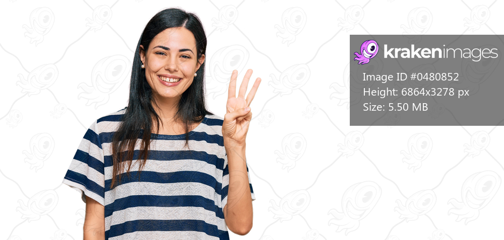 Beautiful young woman wearing casual clothes showing and pointing up with fingers number three while smiling confident and happy. 