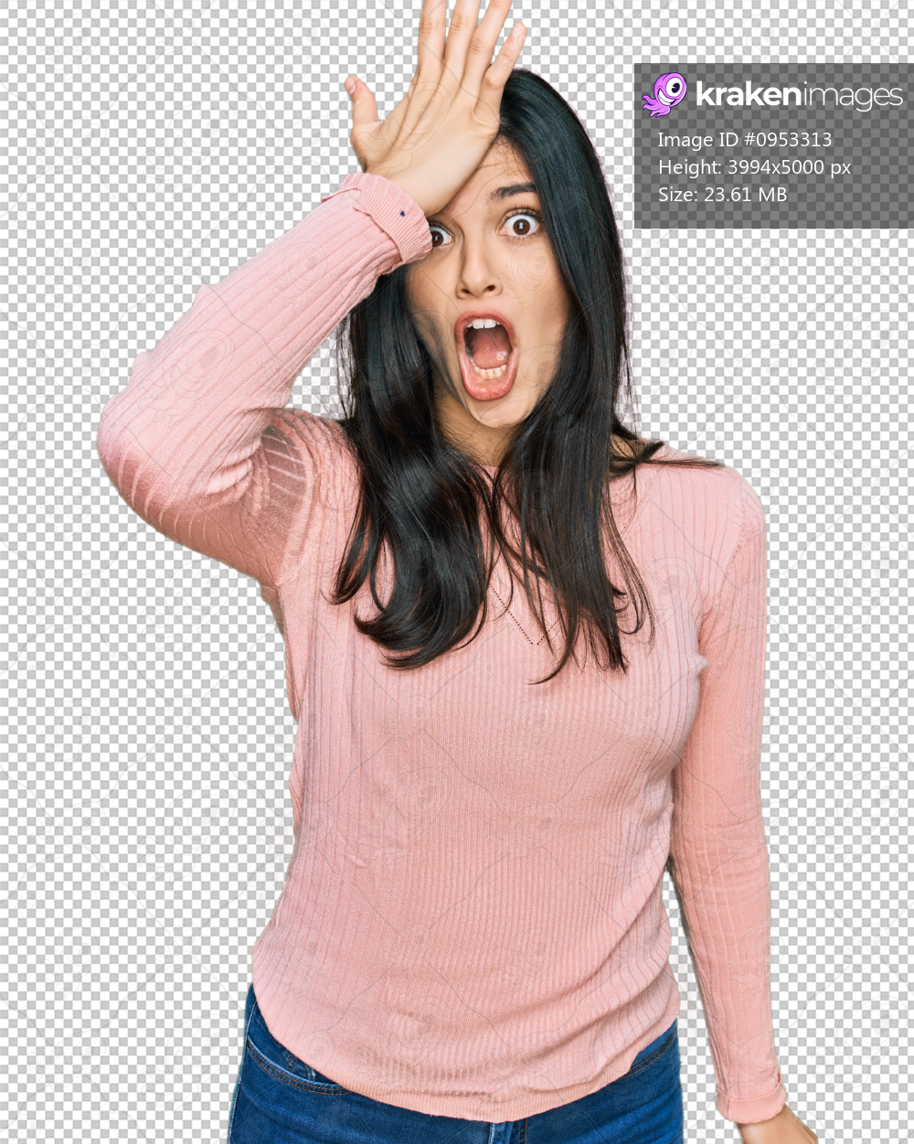 Young hispanic woman wearing casual clothes surprised with hand on head for mistake, remember error. forgot, bad memory concept.