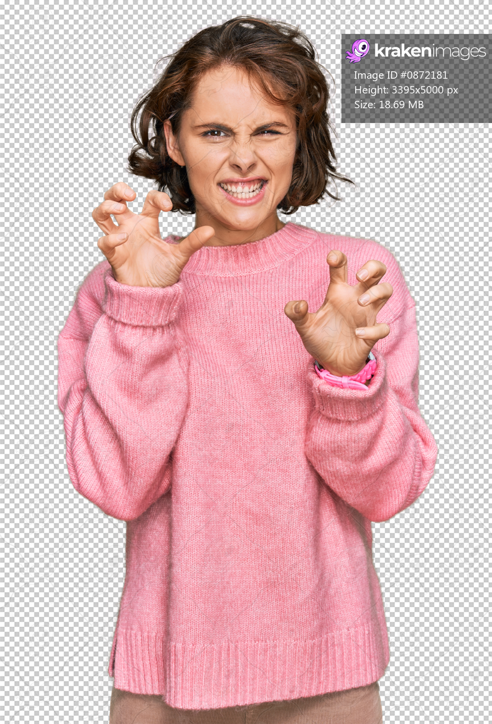 Young hispanic woman wearing casual clothes smiling funny doing claw gesture as cat, aggressive and sexy expression