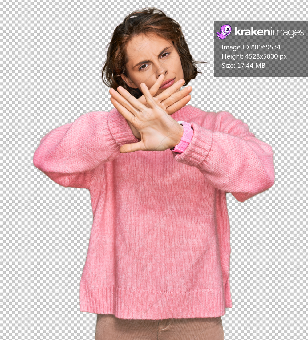 Young hispanic woman wearing casual clothes rejection expression crossing arms and palms doing negative sign, angry face