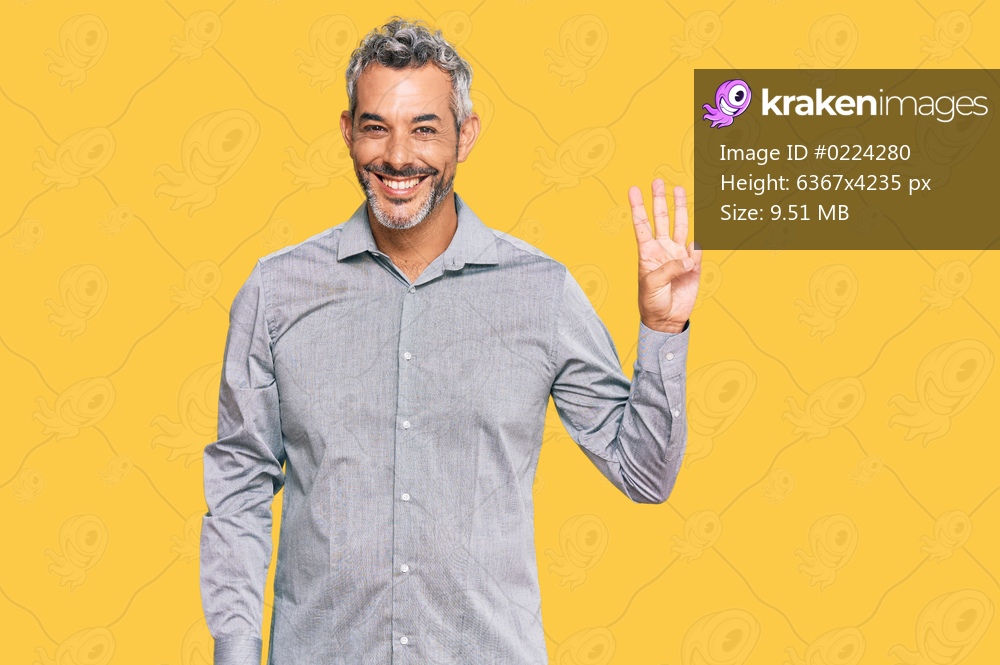 Middle age grey-haired man wearing casual clothes showing and pointing up with fingers number three while smiling confident and happy. 
