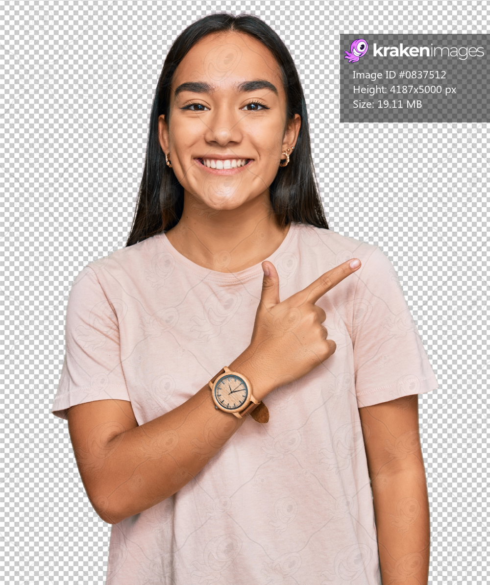 Young asian woman wearing casual clothes cheerful with a smile of face pointing with hand and finger up to the side with happy and natural expression on face
