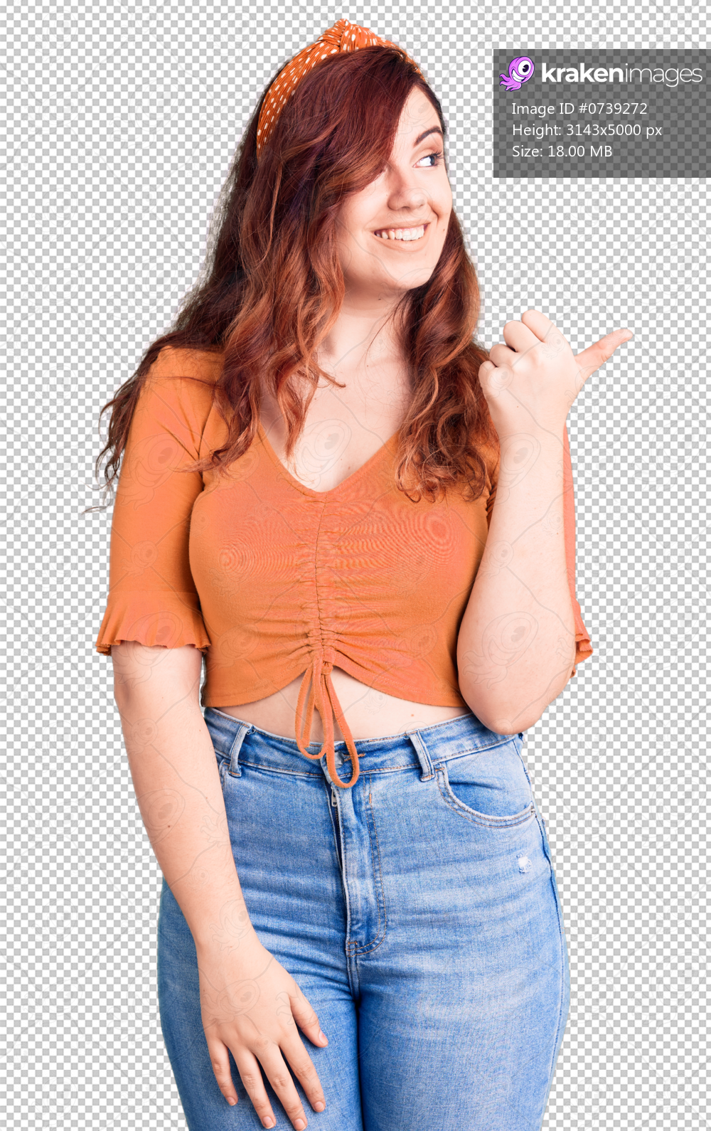 Young beautiful woman wearing casual clothes smiling with happy face looking and pointing to the side with thumb up.
