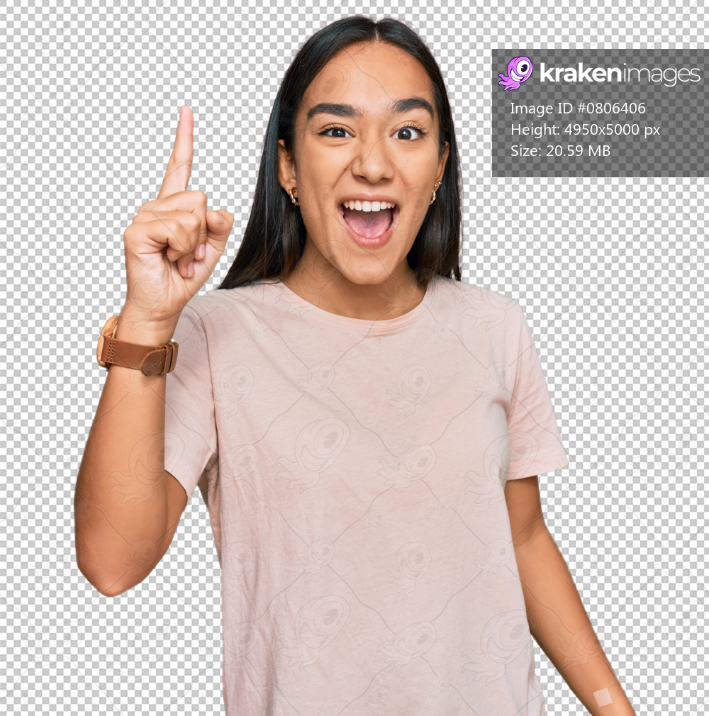 Young asian woman wearing casual clothes pointing finger up with successful idea. exited and happy. number one.