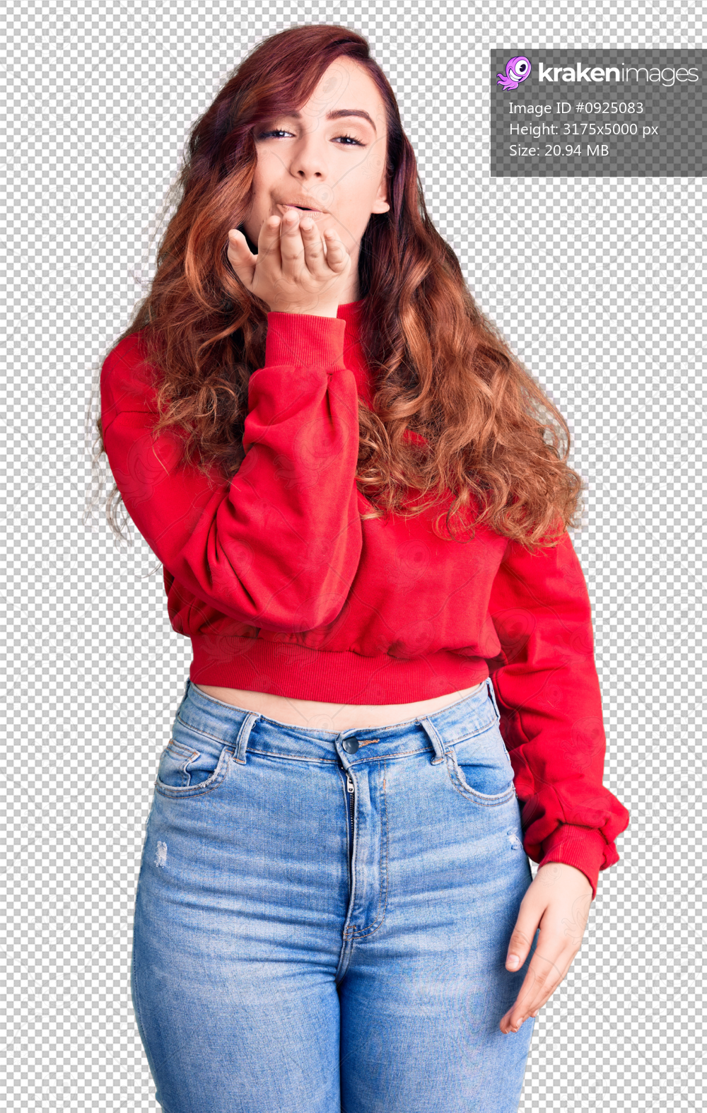 Young beautiful woman wearing casual winter sweater looking at the camera blowing a kiss with hand on air being lovely and sexy. love expression.