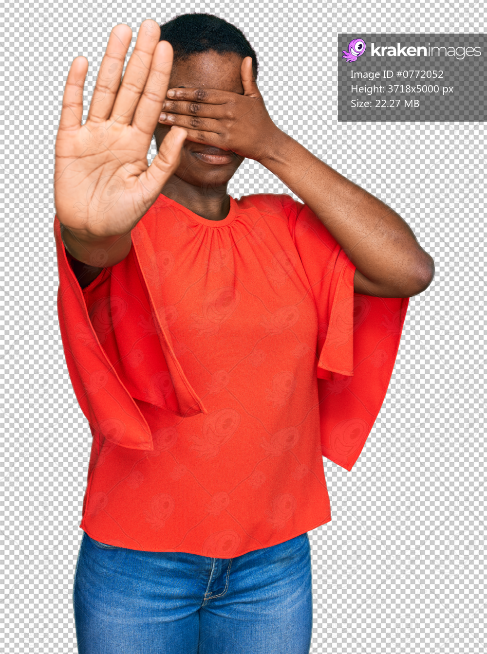 Young african american woman wearing casual clothes covering eyes with hands and doing stop gesture with sad and fear expression. embarrassed and negative concept.