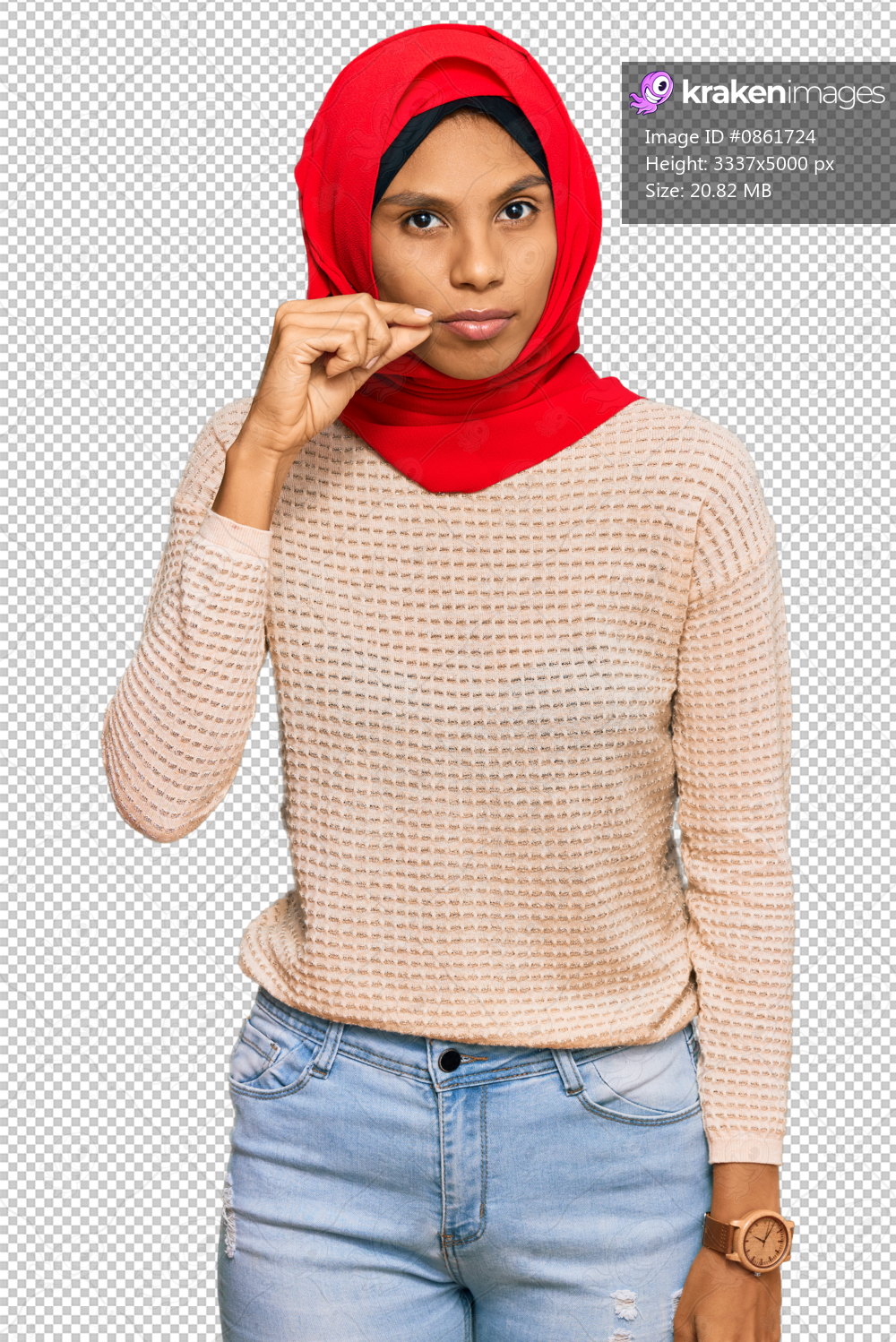 Young african american woman wearing traditional islamic hijab scarf mouth and lips shut as zip with fingers. secret and silent, taboo talking