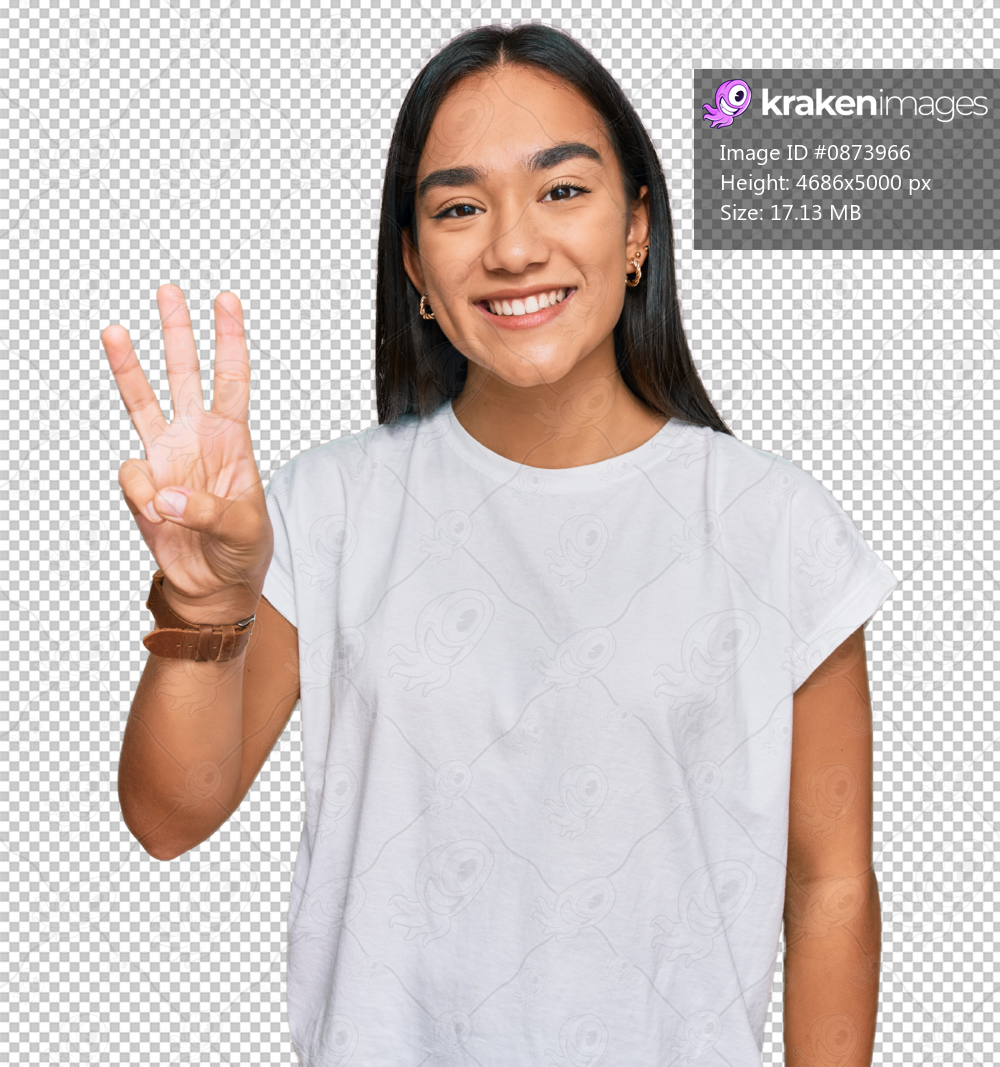 Young asian woman wearing casual white t shirt showing and pointing up with fingers number three while smiling confident and happy.
