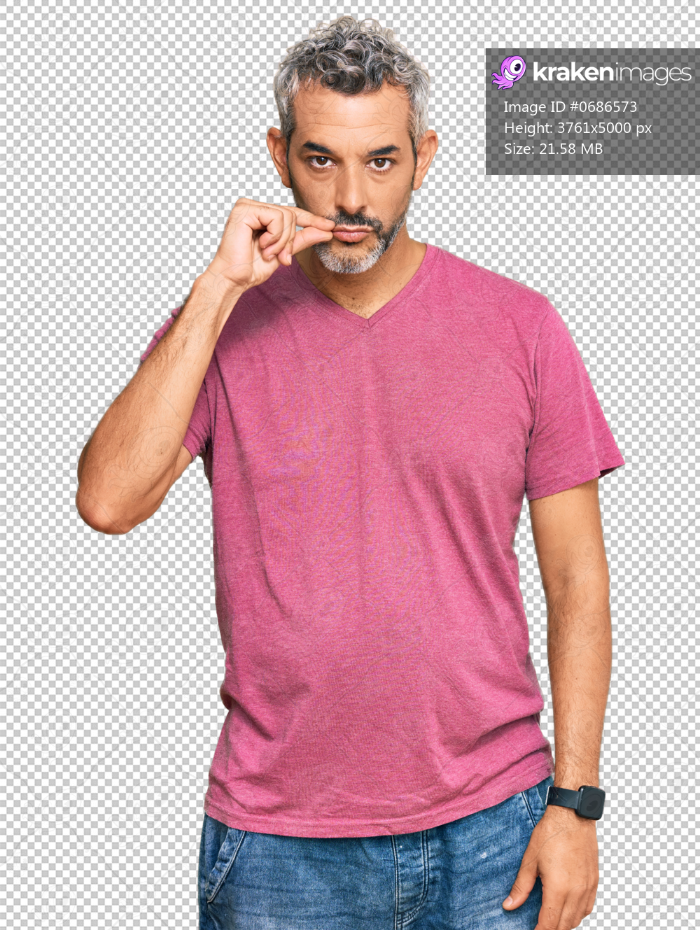 Middle age grey-haired man wearing casual clothes mouth and lips shut as zip with fingers. secret and silent, taboo talking