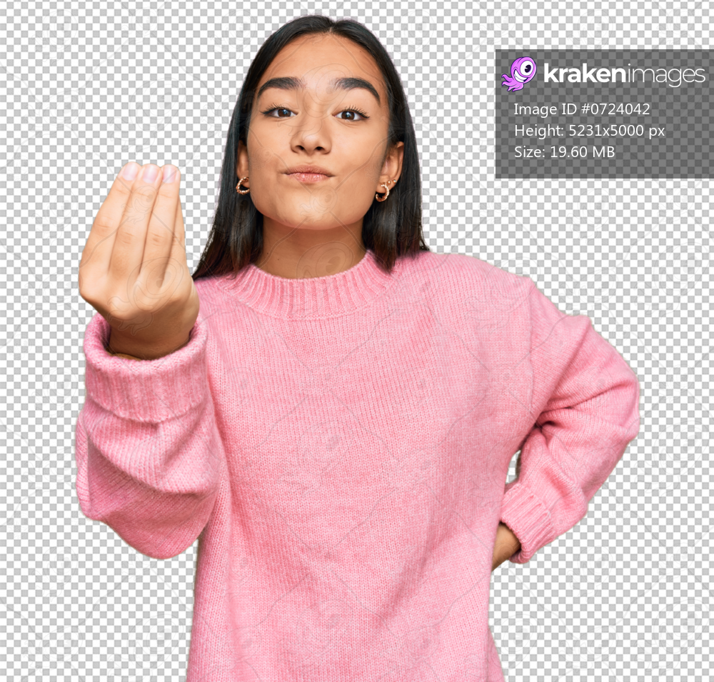 Young asian woman wearing casual winter sweater doing italian gesture with hand and fingers confident expression
