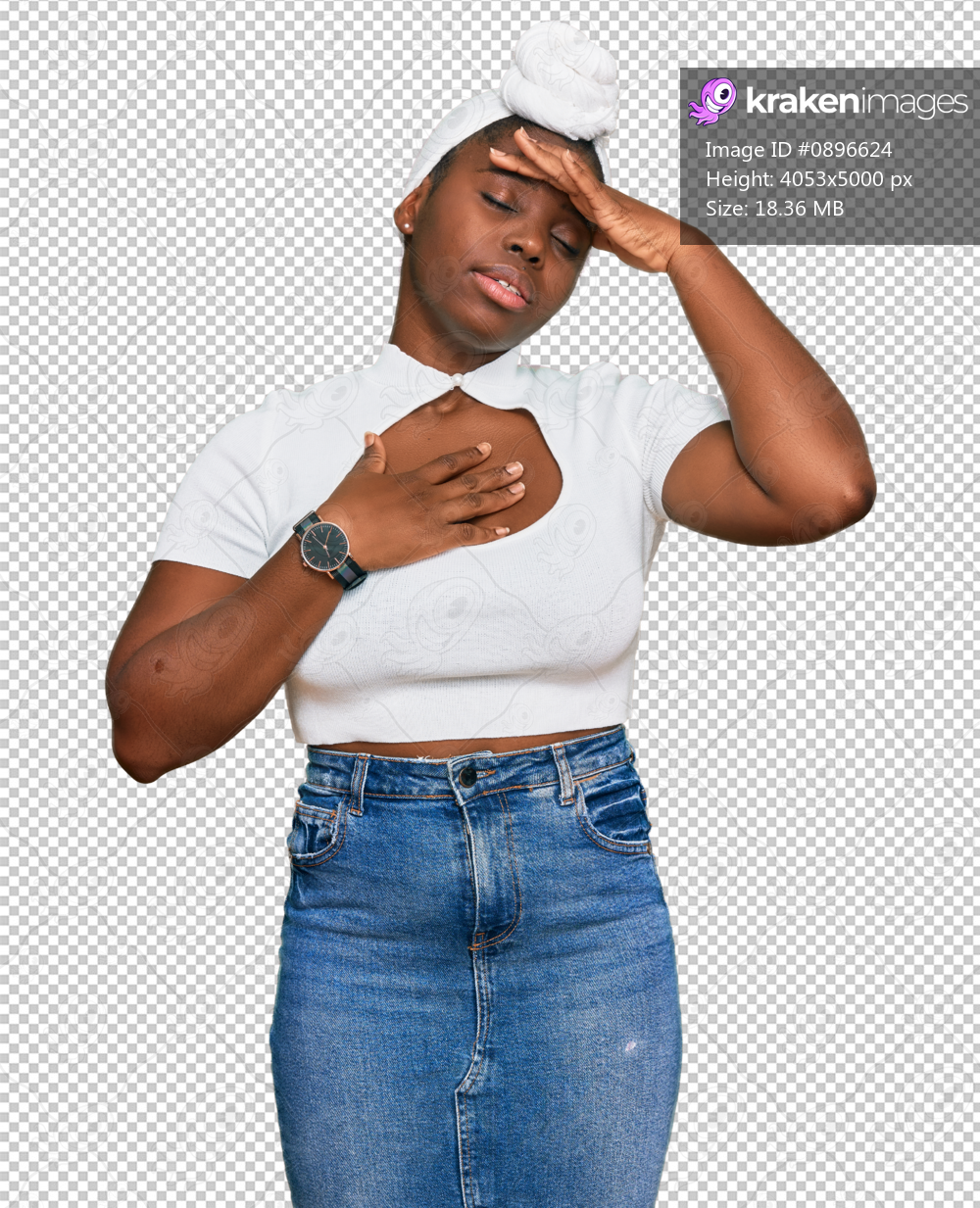 Young african woman with turban wearing hair turban over isolated background touching forehead for illness and fever, flu and cold, virus sick