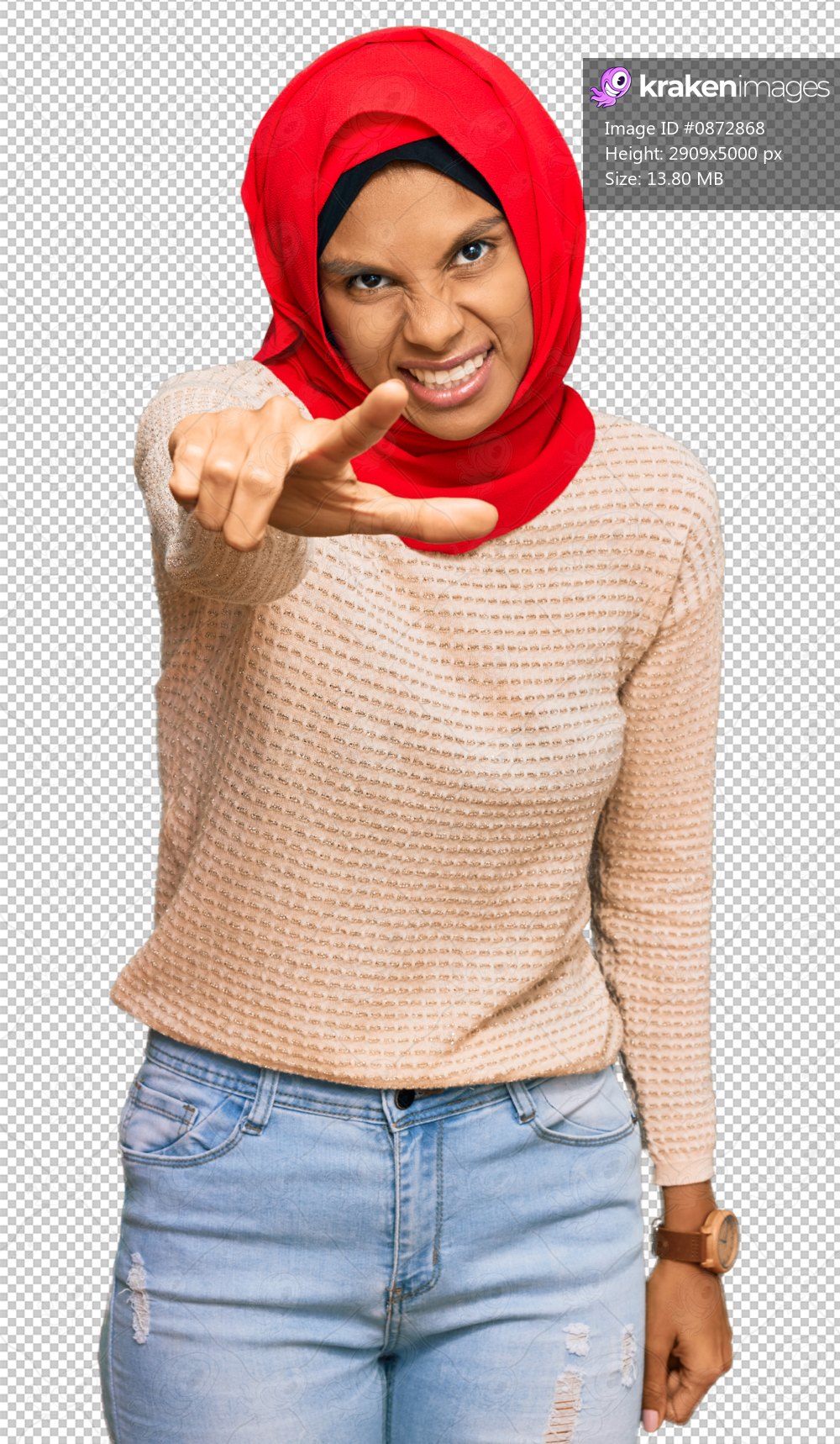 Young african american woman wearing traditional islamic hijab scarf pointing displeased and frustrated to the camera, angry and furious with you