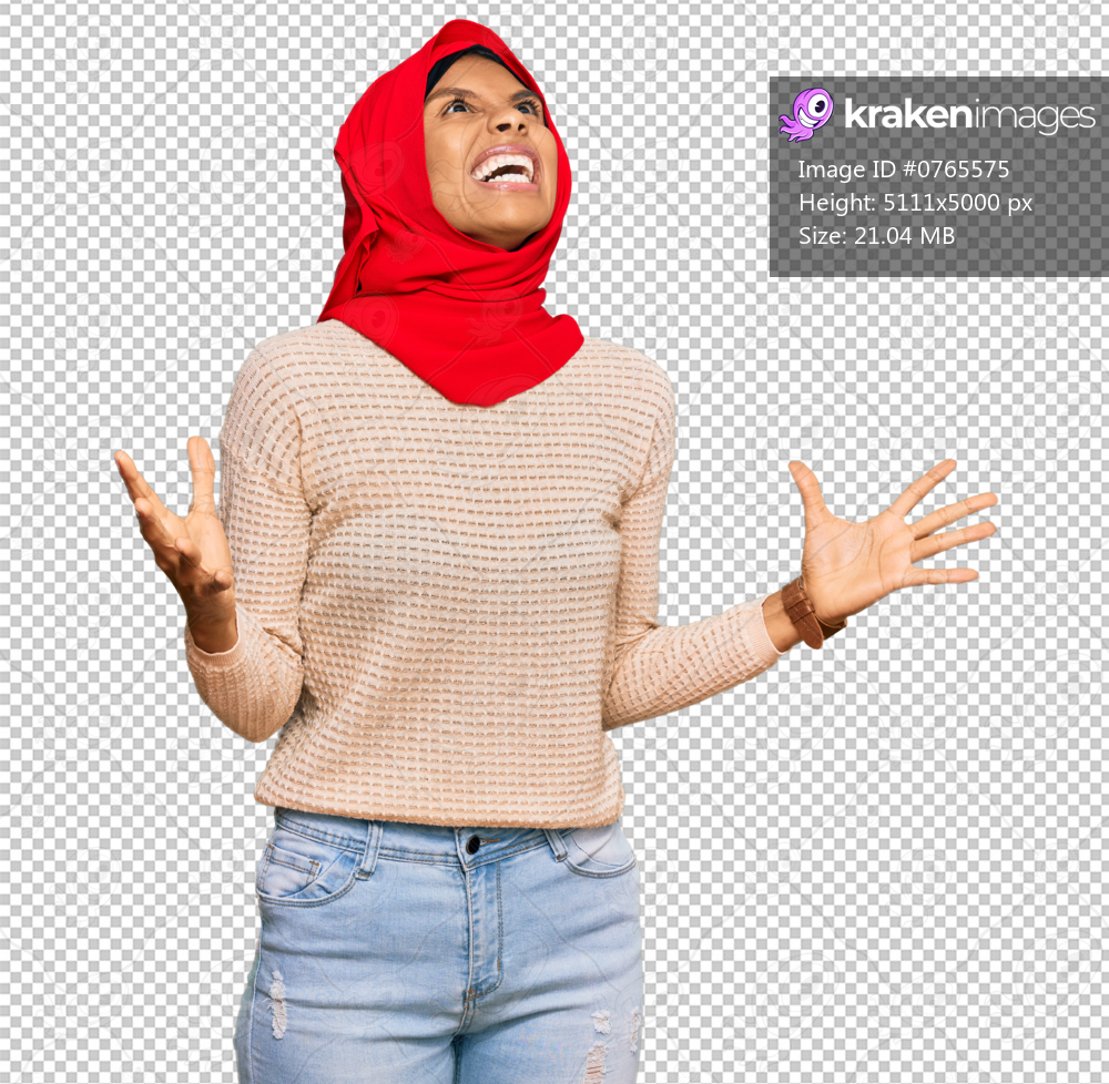 Young african american woman wearing traditional islamic hijab scarf crazy and mad shouting and yelling with aggressive expression and arms raised. frustration concept.