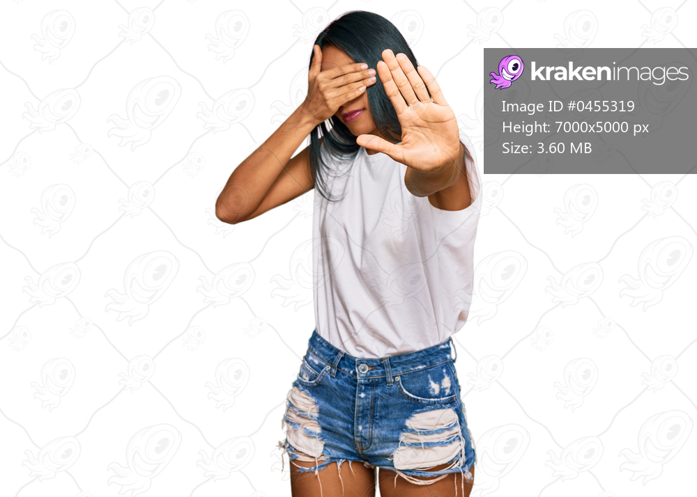 Young african american woman wearing casual clothes covering eyes with hands and doing stop gesture with sad and fear expression. embarrassed and negative concept. 