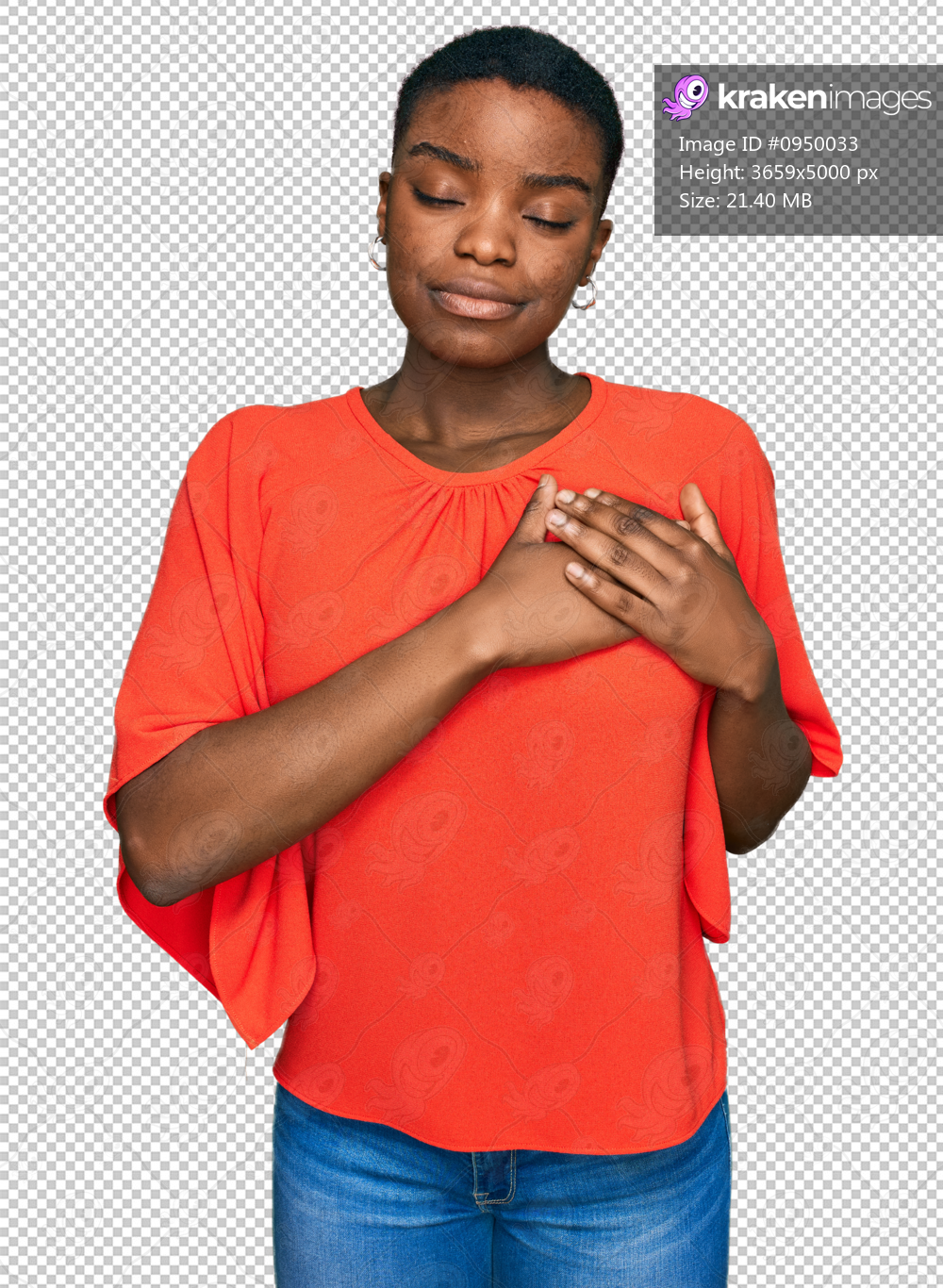 Young african american woman wearing casual clothes smiling with hands on chest with closed eyes and grateful gesture on face. health concept.