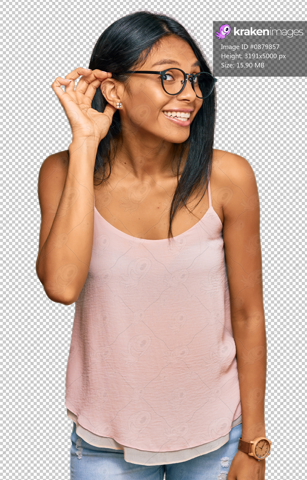 Young african american woman wearing casual clothes and glasses smiling with hand over ear listening an hearing to rumor or gossip. deafness concept.