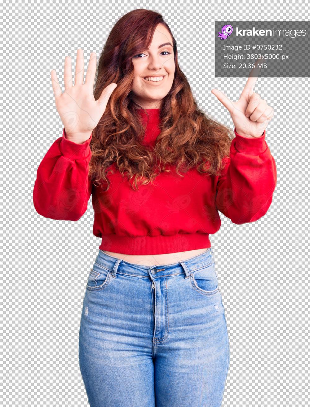 Young beautiful woman wearing casual winter sweater showing and pointing up with fingers number seven while smiling confident and happy.