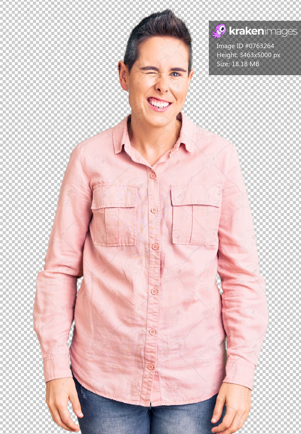 Young woman with short hair wearing casual clothes winking looking at the camera with sexy expression, cheerful and happy face.