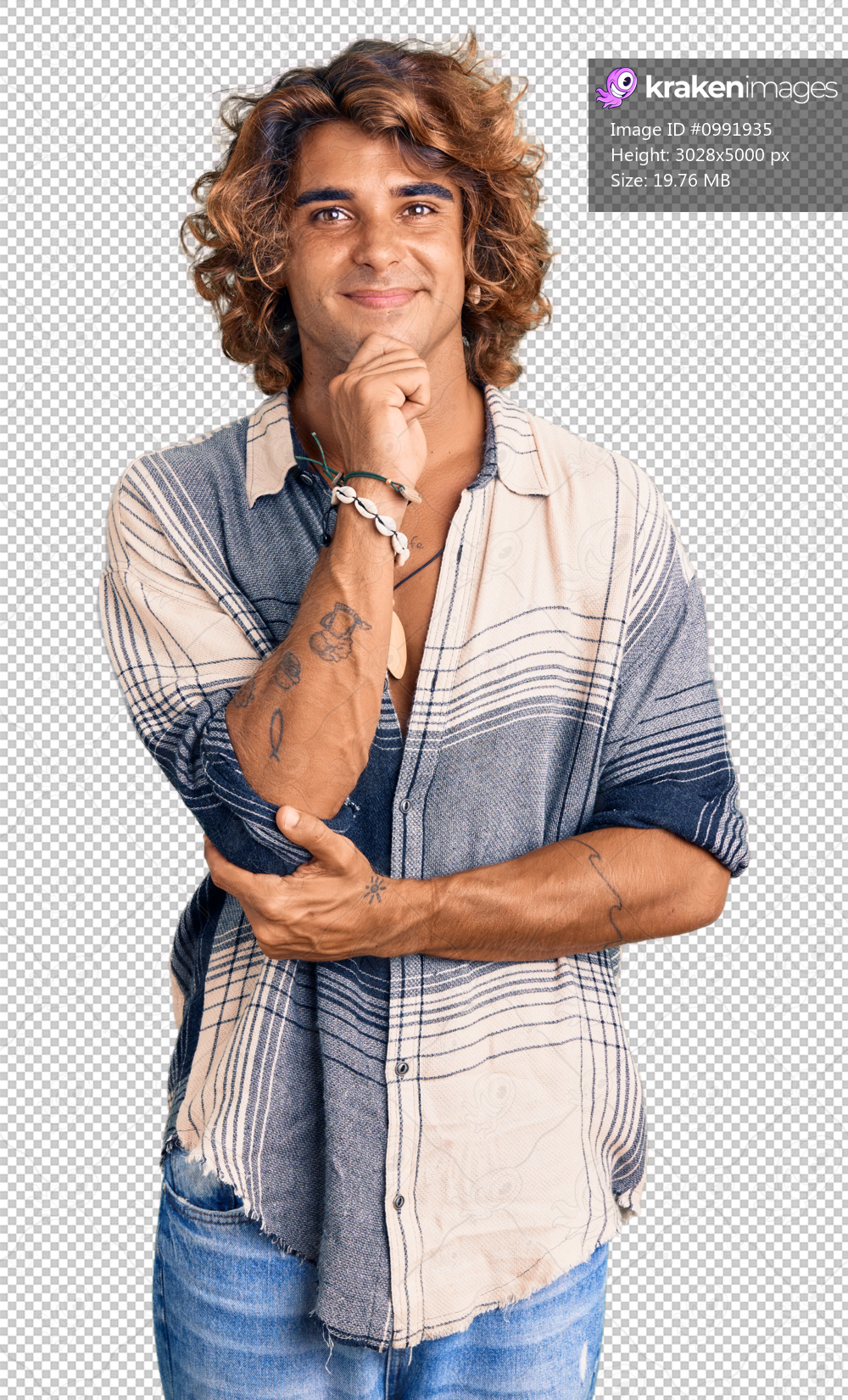 Young hispanic man wearing summer style looking confident at the camera with smile with crossed arms and hand raised on chin. thinking positive.