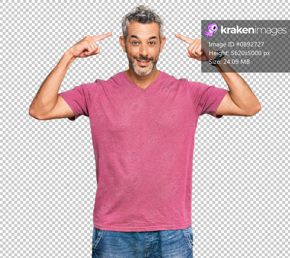 Middle age grey-haired man wearing casual clothes smiling pointing to head with both hands finger, great idea or thought, good memory