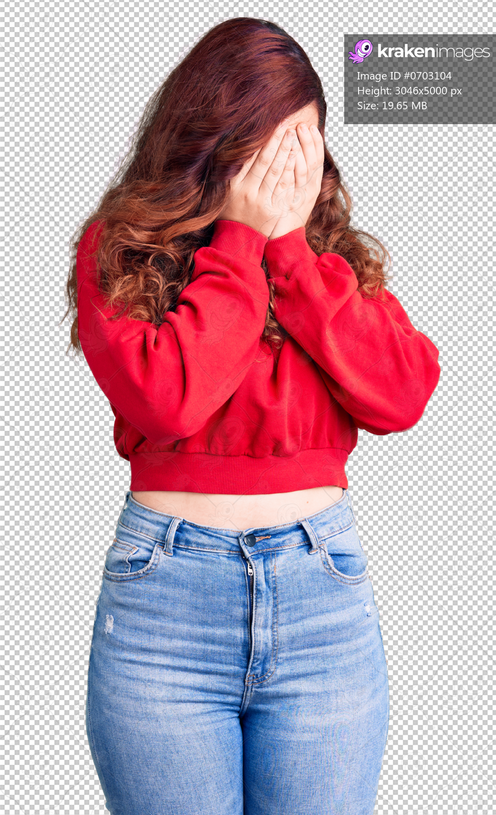 Young beautiful woman wearing casual winter sweater with sad expression covering face with hands while crying. depression concept.
