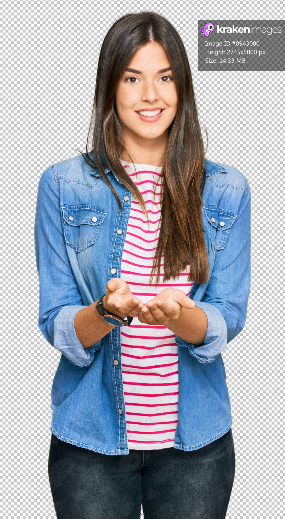 Young brunette woman wearing casual clothes smiling with hands palms together receiving or giving gesture. hold and protection