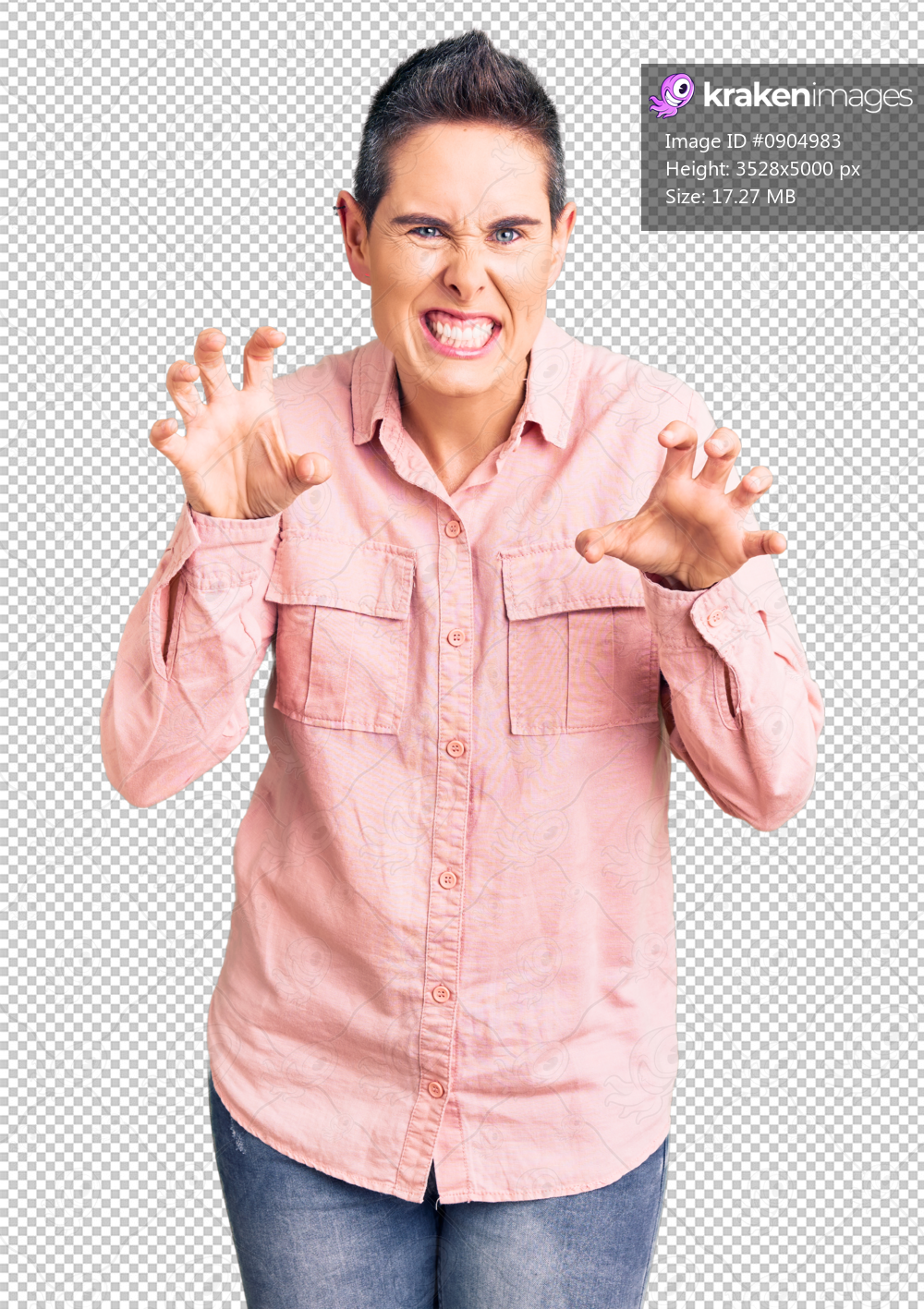 Young woman with short hair wearing casual clothes smiling funny doing claw gesture as cat, aggressive and sexy expression