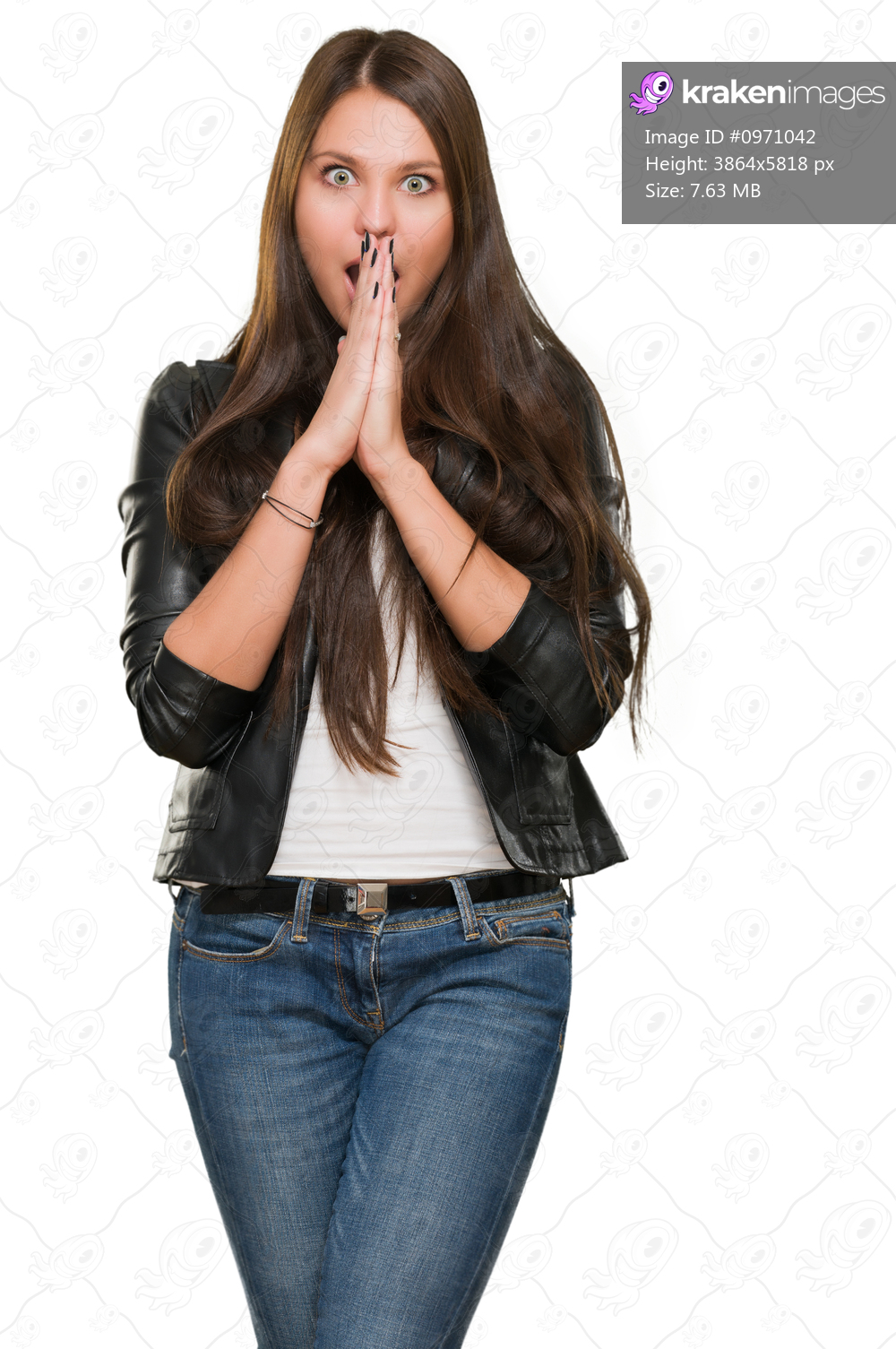 Portrait Of Surprised Young Woman Isolated On White Background