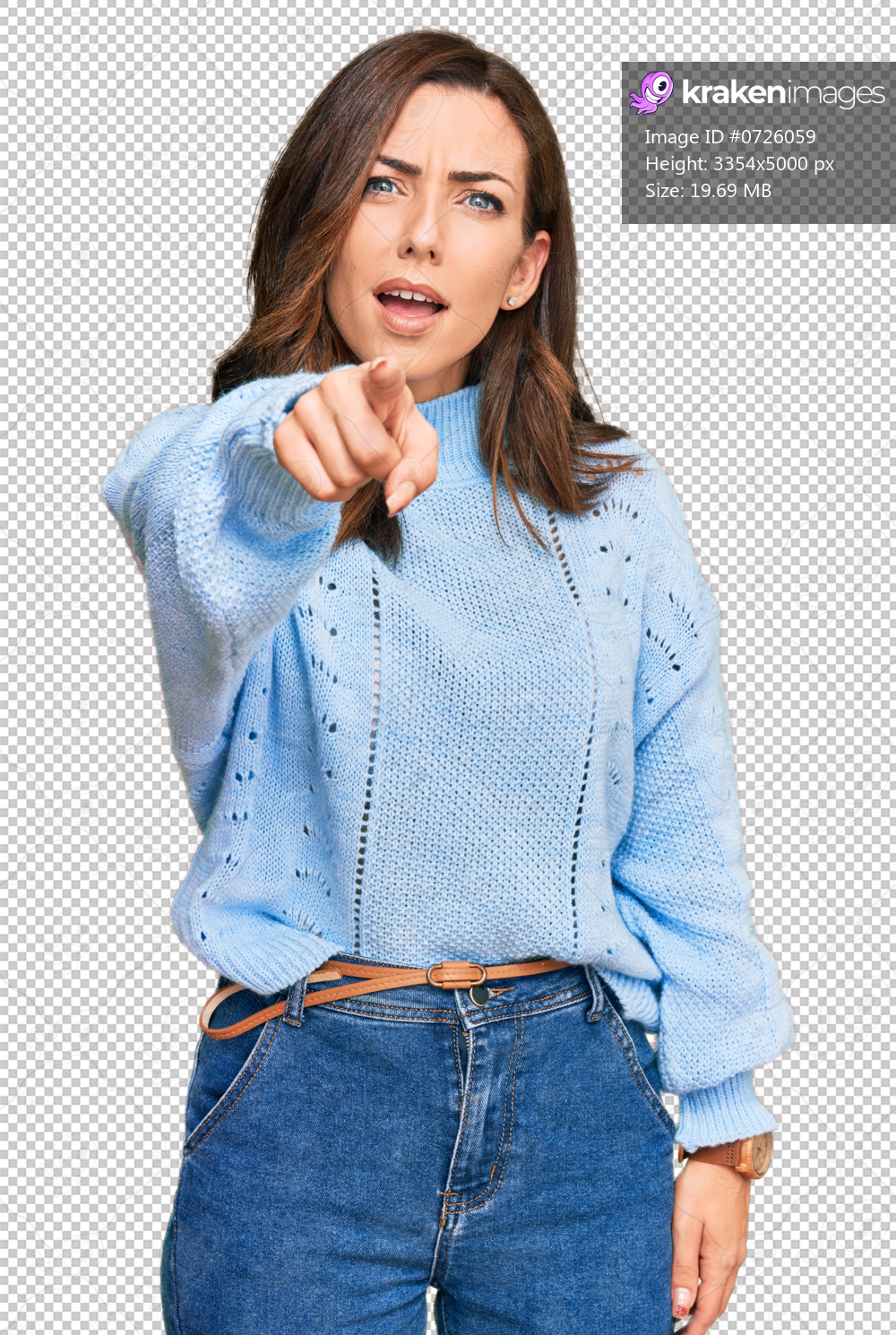 Young brunette woman wearing casual winter sweater pointing displeased and frustrated to the camera, angry and furious with you