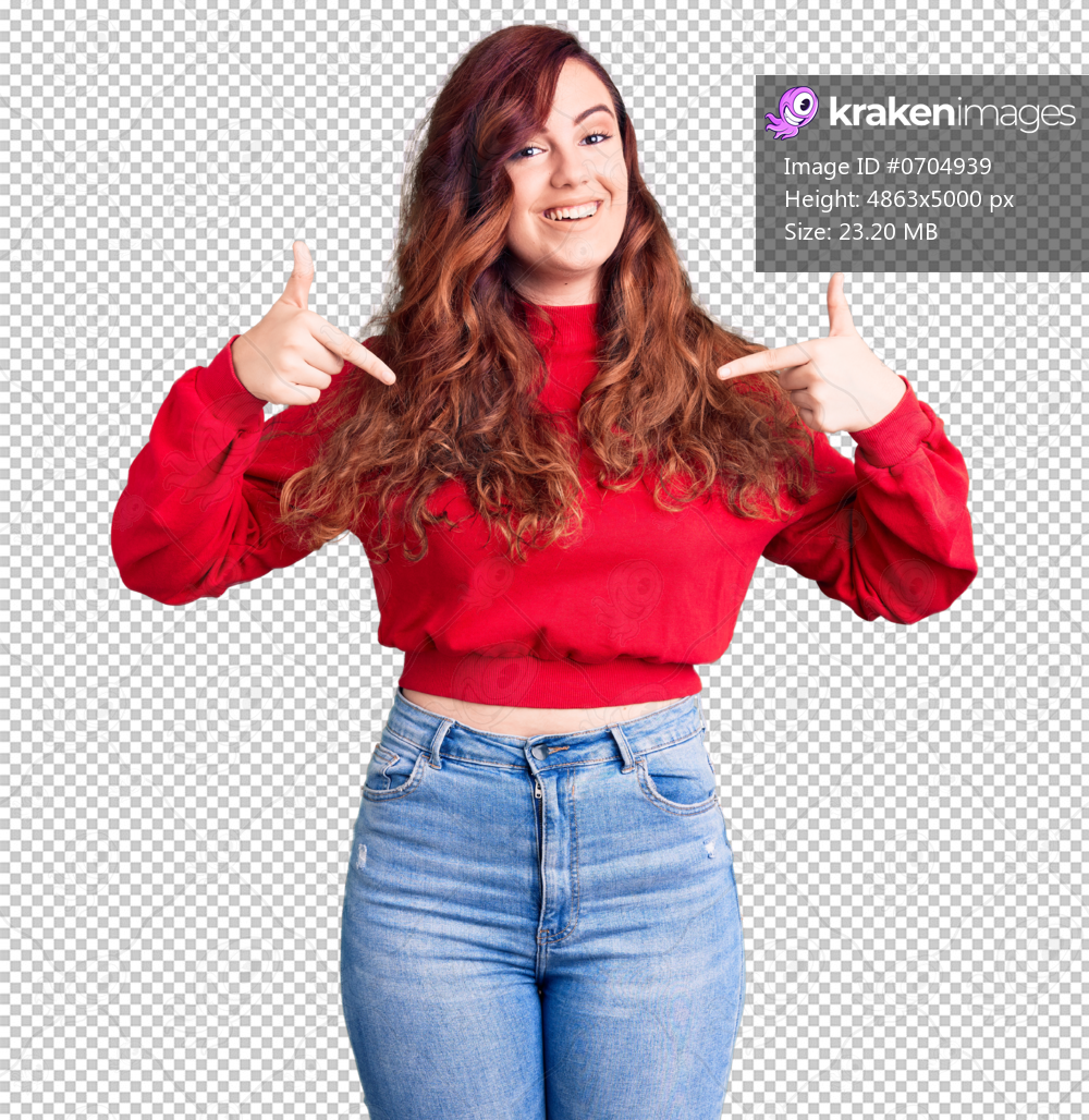 Young beautiful woman wearing casual winter sweater looking confident with smile on face, pointing oneself with fingers proud and happy.