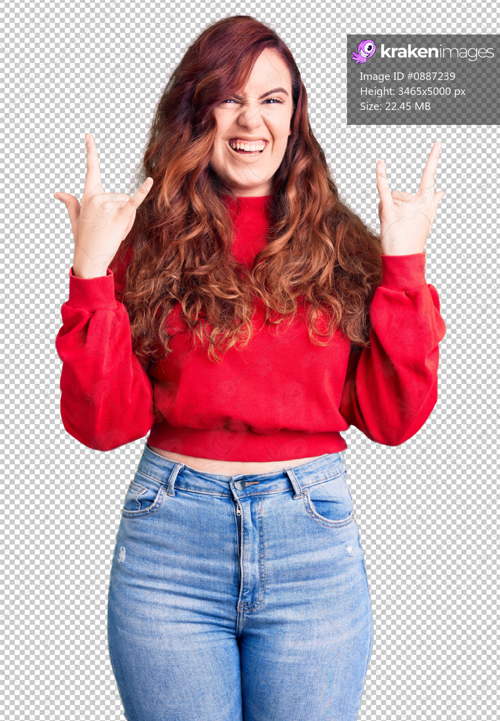 Young beautiful woman wearing casual winter sweater shouting with crazy expression doing rock symbol with hands up. music star. heavy concept.