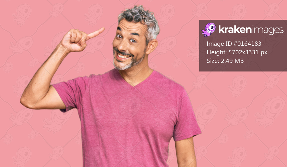 Middle age grey-haired man wearing casual clothes smiling pointing to head with one finger, great idea or thought, good memory 