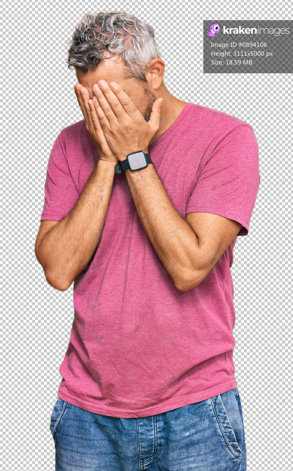 Middle age grey-haired man wearing casual clothes with sad expression covering face with hands while crying. depression concept.
