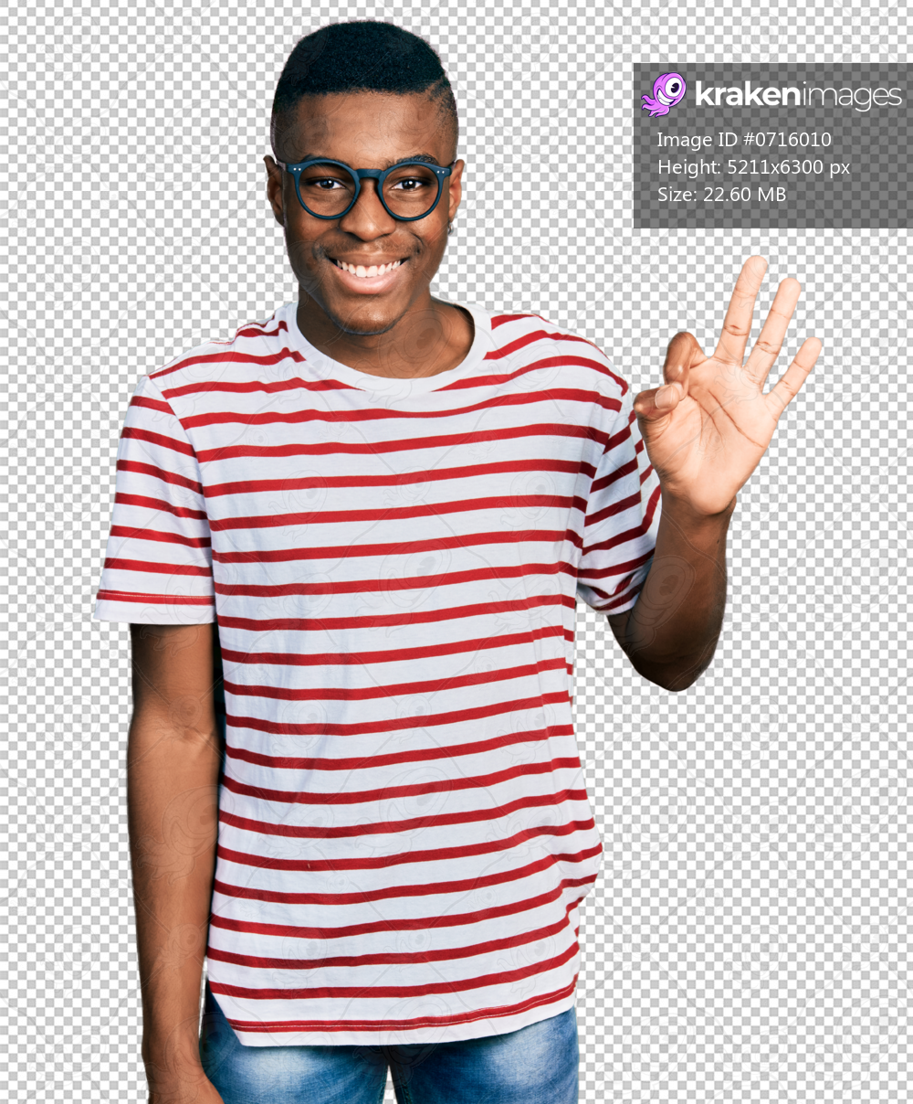 Young african american man wearing casual t shirt and glasses showing and pointing up with fingers number three while smiling confident and happy.