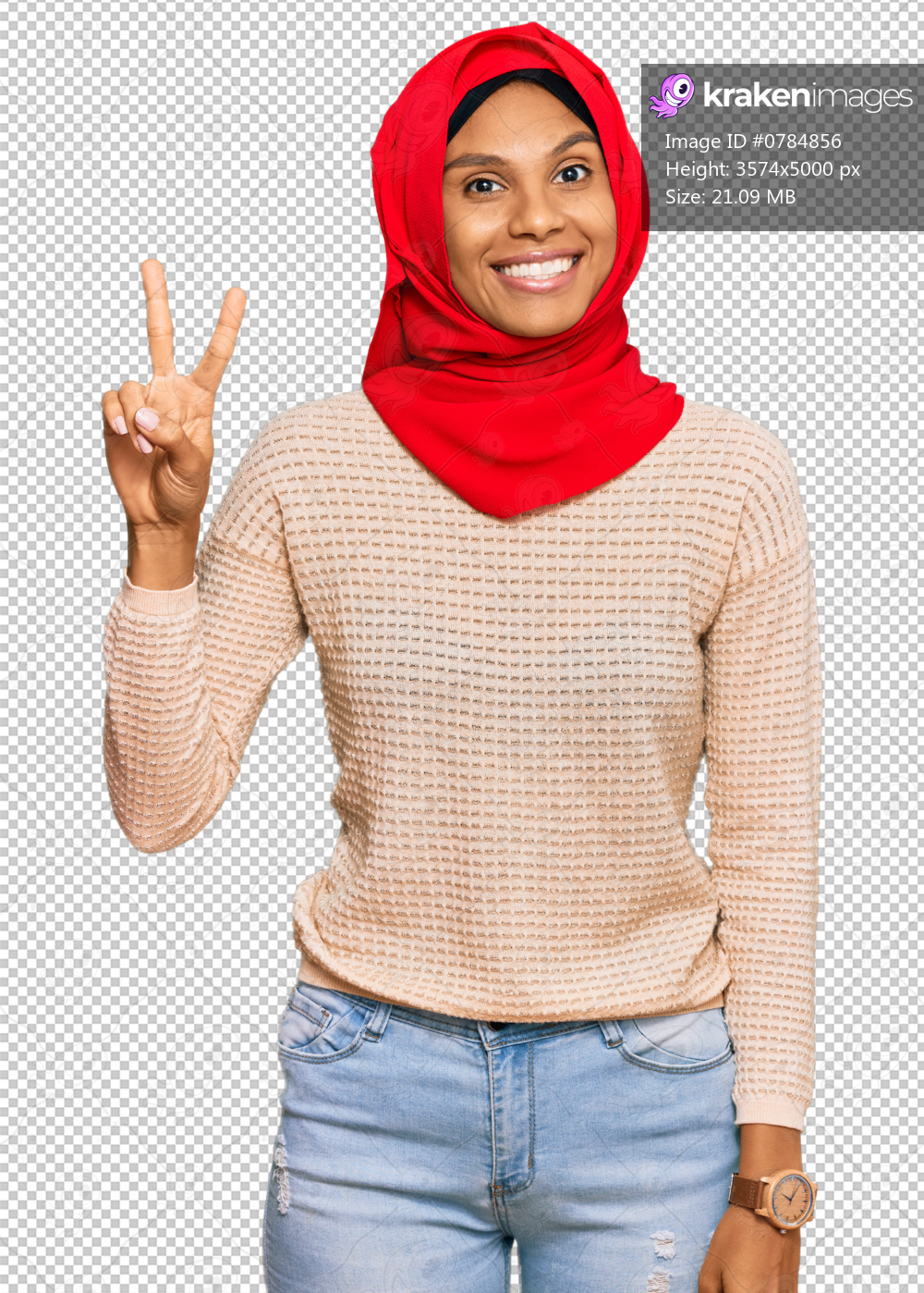 Young african american woman wearing traditional islamic hijab scarf showing and pointing up with fingers number two while smiling confident and happy.