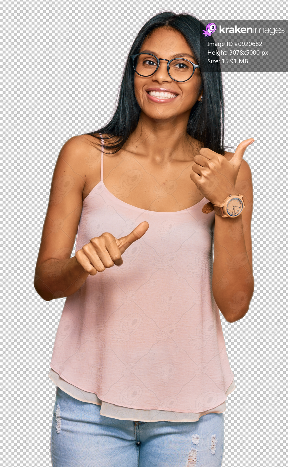 Young african american woman wearing casual clothes and glasses pointing to the back behind with hand and thumbs up, smiling confident