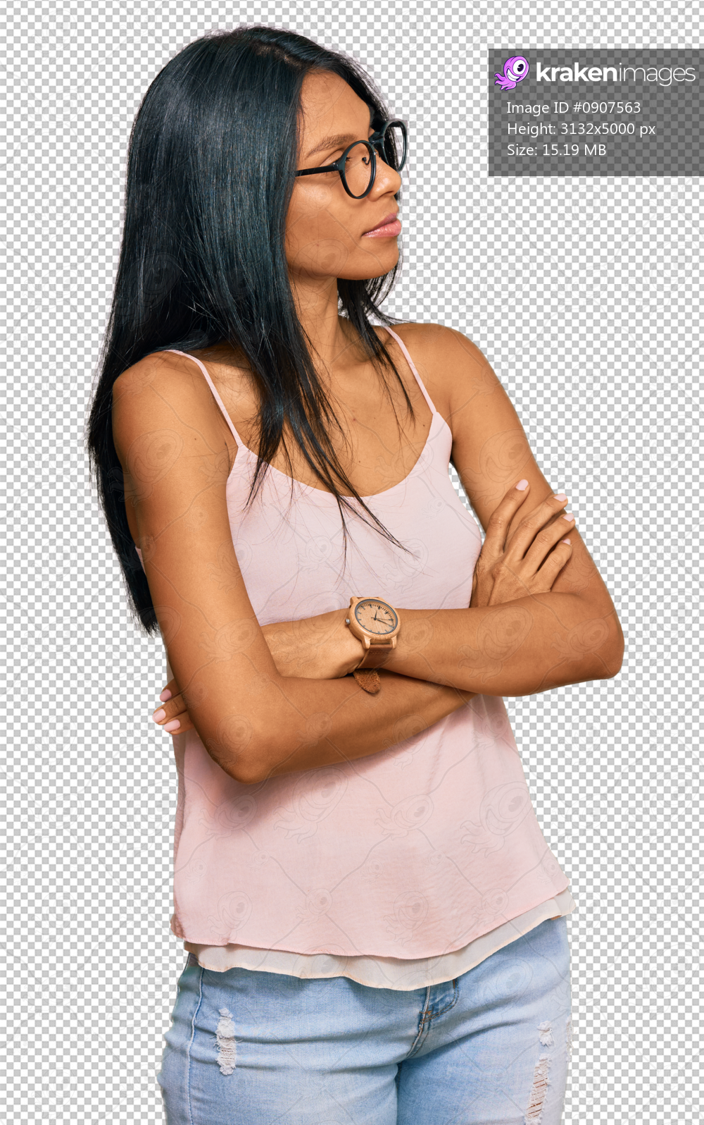 Young african american woman wearing casual clothes and glasses looking to the side with arms crossed convinced and confident