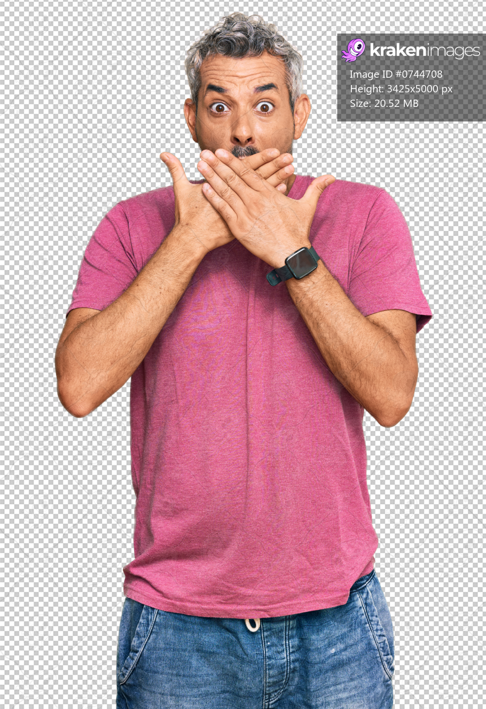Middle age grey-haired man wearing casual clothes shocked covering mouth with hands for mistake. secret concept.