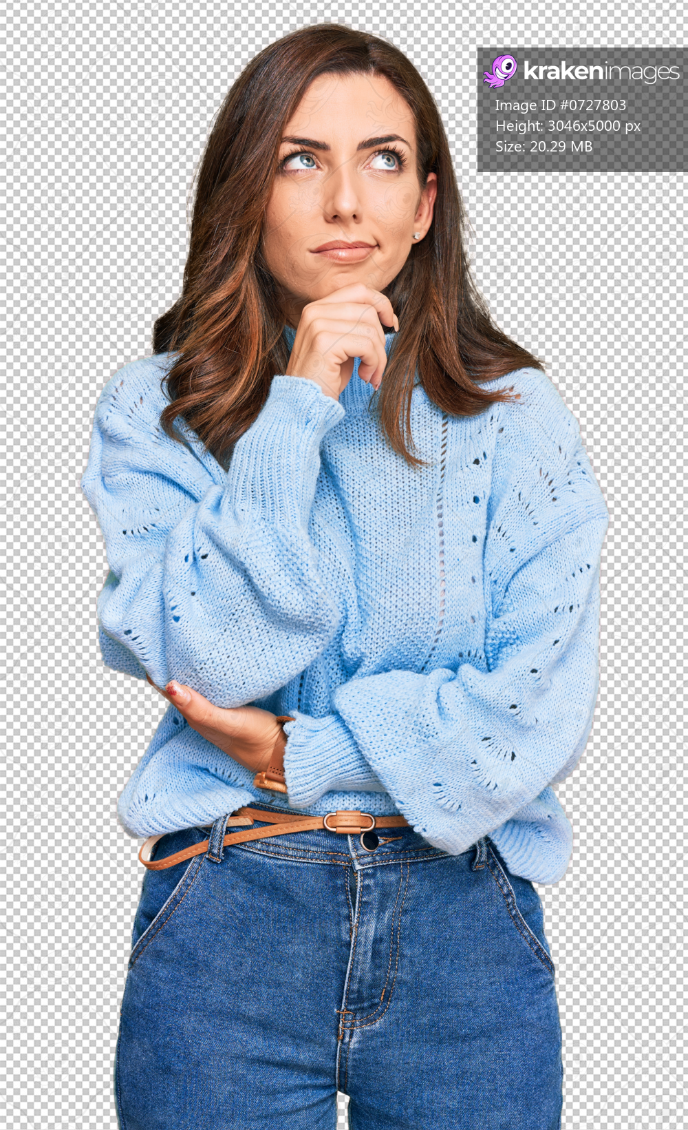 Young brunette woman wearing casual winter sweater thinking worried about a question, concerned and nervous with hand on chin