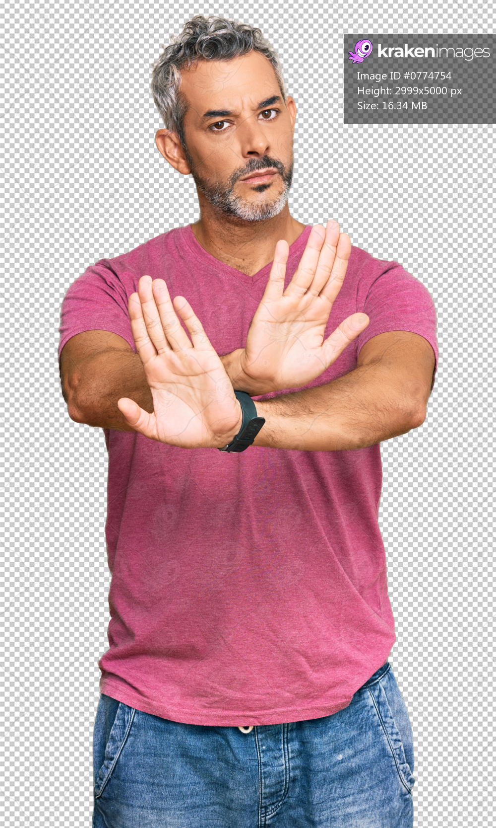 Middle age grey-haired man wearing casual clothes rejection expression crossing arms doing negative sign, angry face