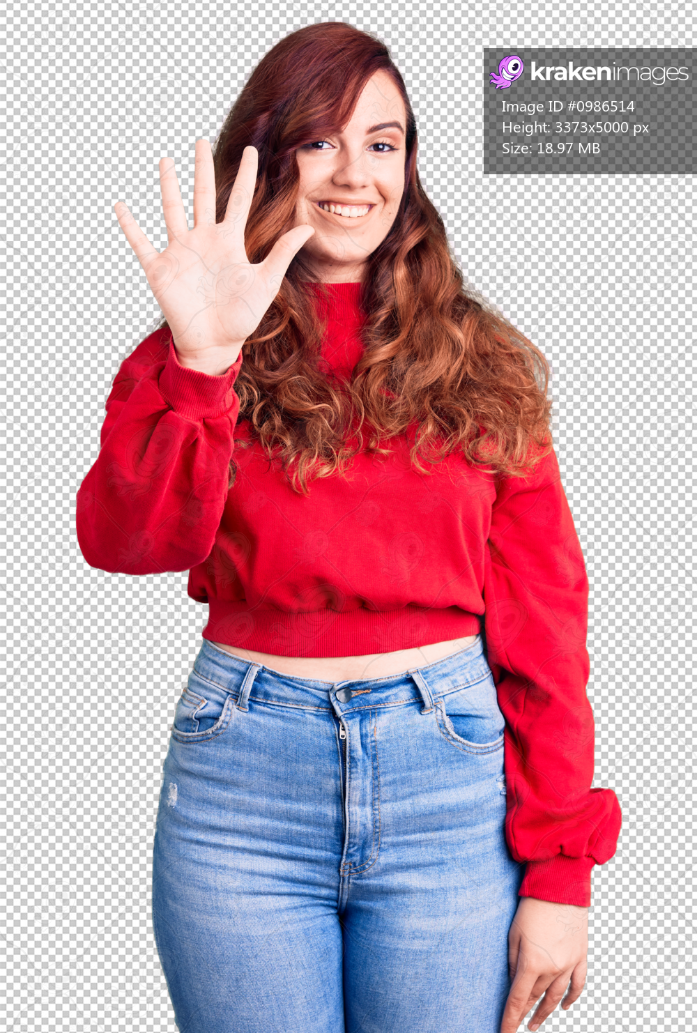 Young beautiful woman wearing casual winter sweater showing and pointing up with fingers number five while smiling confident and happy.