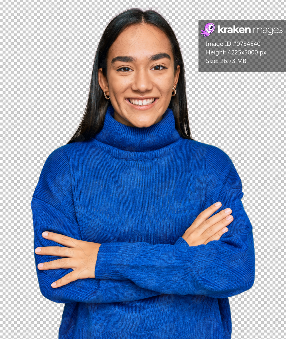Young asian woman wearing casual winter sweater happy face smiling with crossed arms looking at the camera. positive person.
