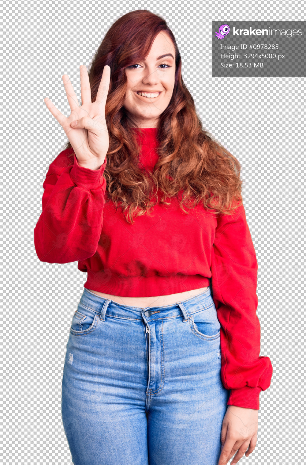 Young beautiful woman wearing casual winter sweater showing and pointing up with fingers number four while smiling confident and happy.