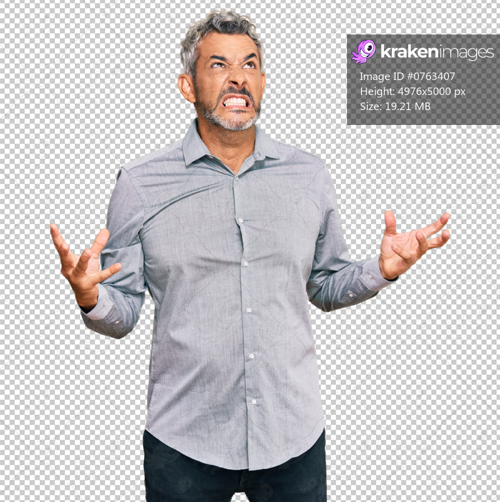 Middle age grey-haired man wearing casual clothes crazy and mad shouting and yelling with aggressive expression and arms raised. frustration concept.